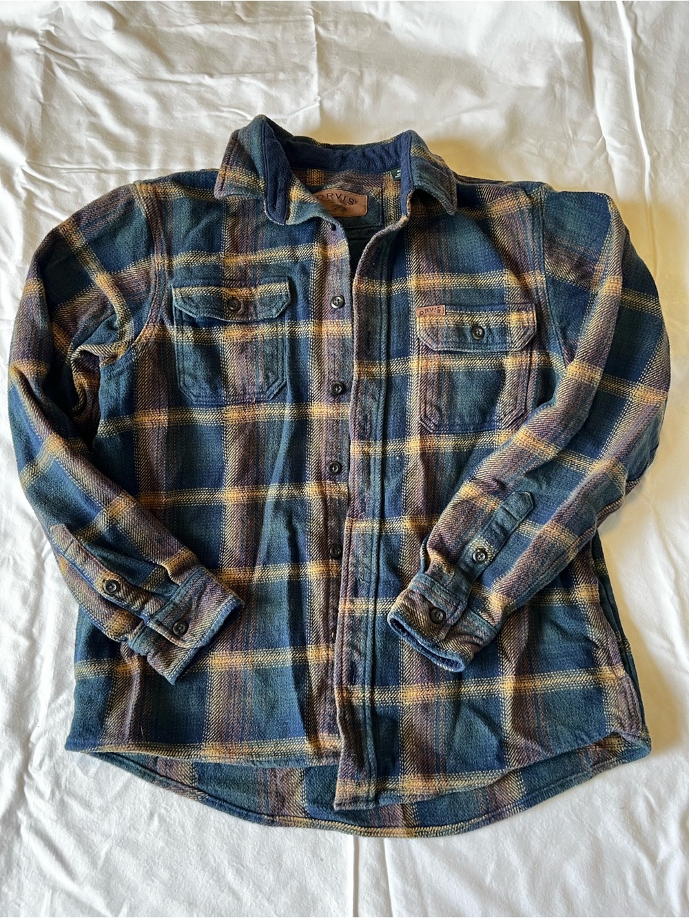 Vintage Plaid Button-Up Shirt Jacket - Blue & Tan